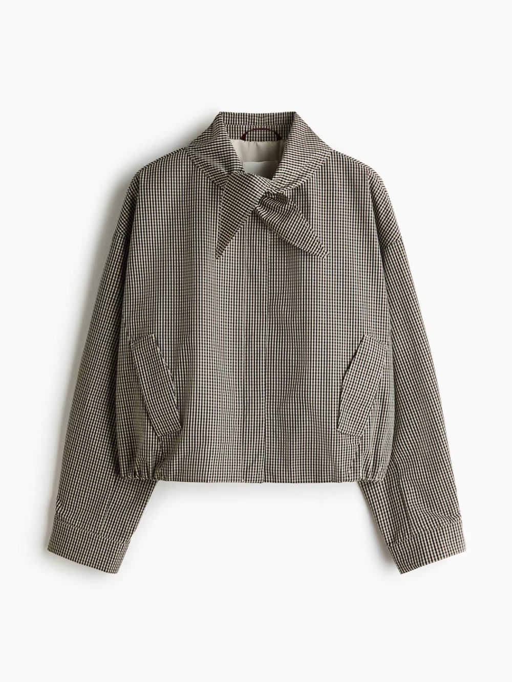 H&M Scarf-Collar Bubble-Hem Jacketi Taupe/Checked Size L NWT
